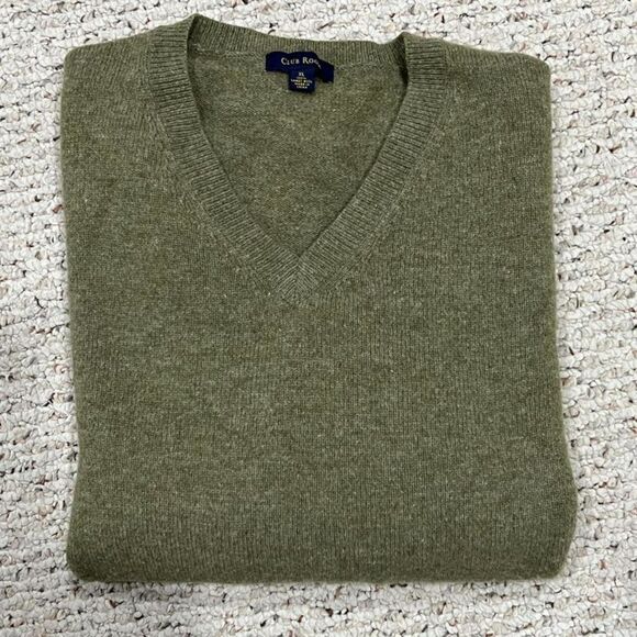 Club Room Olive Green 100% Lambs Wool V-Neck Men's Sweater Size XL - Picture 6 of 7